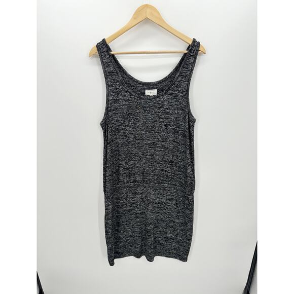 Lou & Grey Women Black Speckled Midi Dress Tank Drop Waist Scoop Neck Size L - Picture 1 of 7
